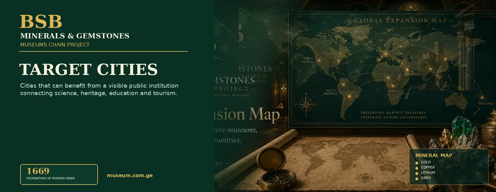Target Cities — Minerals & Gemstones Museums Chain Project